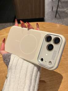 奢华彩色亲肤液态硅胶磁吸无线充电手机壳，适用于 17 Pro Max、17 Pro、17、16、15、14 Pro Max，纯色玻璃镜片保护壳 - 古董白 - 查看 4