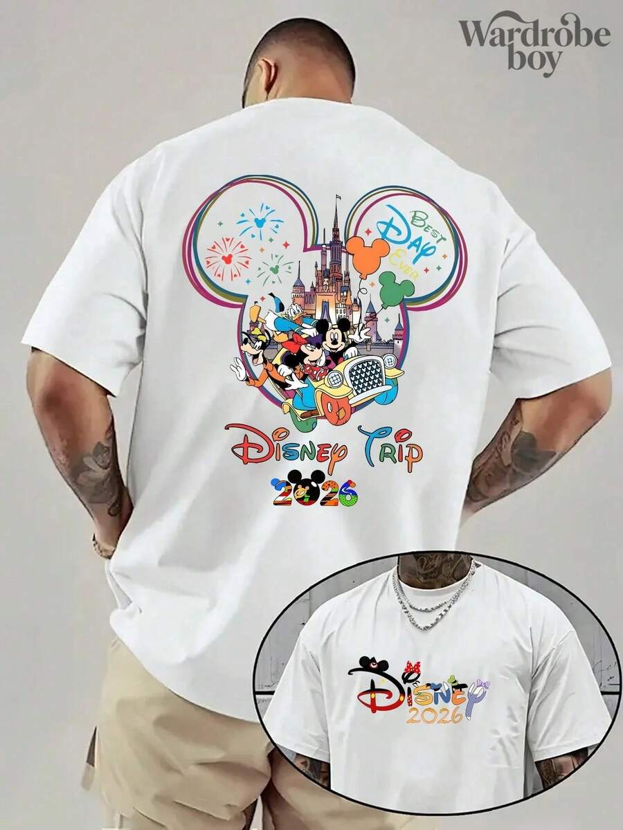 Disney Printed T-Shirt,Disney Disneyland T-Shirt, Disney Family Vacation T-Shirt,High-Quality Pure Cotton T-Shirt,Suitable For All Seasons, Comfortable And Breathable| Exquisite Design | The Best Choice For Giving Gifts - trắng - Xem 1