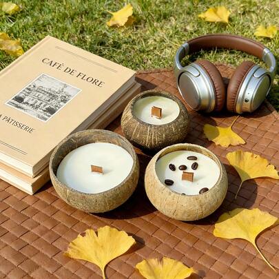 1支10厘米椰壳香氛蜡烛，椰奶或咖啡香型，家居装饰，婚礼装饰，情人节礼物，女士礼物，餐厅香氛蜡烛装饰，生日礼物，放松冥想，派对/聚会礼物，应急照明，浪漫晚餐蜡烛