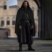 1 chiếc áo choàng kiểu hiệp sĩ thời Trung cổ Viking màu tối, trang phục hóa trang Halloween, đạo cụ biểu diễn sân khấu, áo choàng đen mùa xuân - màu đen - Xem 5