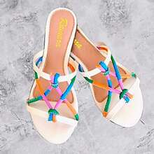 Sandália Rasteirinha Chinelo Tiras Trançadas Ramara Calçados - Multicolorido - Visão 8