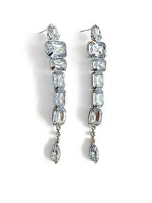 Back-To-School Best Friend & Teacher's Day Gift Accessory, Asymmetric White Crystal Earrings, Women's Fashion Jewelry, New Arrival Fashionable Large Crystal Long Tassel Pendant Earrings, High-Quality Versatile Asymmetric White Crystal Earrings - Silver - View 12