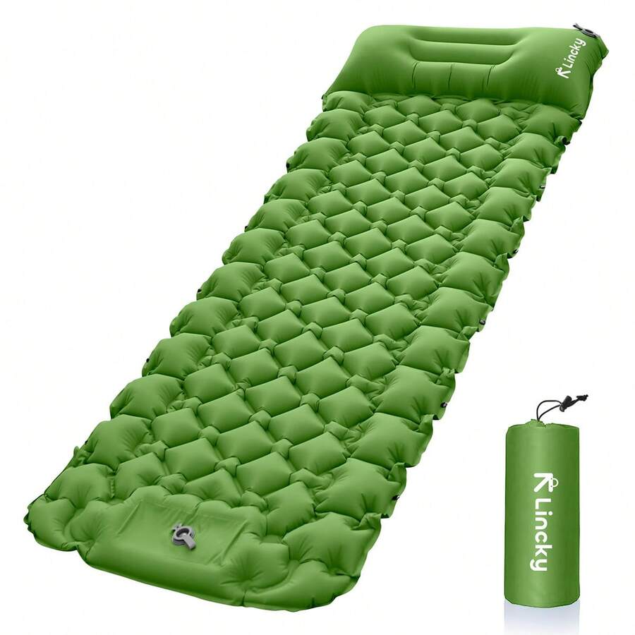 Colchon Inflable Camping Lincky Mat Autoinflable, Pad De Dormir Ultraligero Impermeable Portátil Para Campismo Y Senderismo, Colchón Compacto Resistente Reforzado Con Bomba De Pie Color Gris - Verde - Ver 1