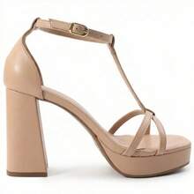 MODARPE Sandália Feminina Salto Grosso Meia Pata 10cm Confortável M65 - Nude - Visão 4