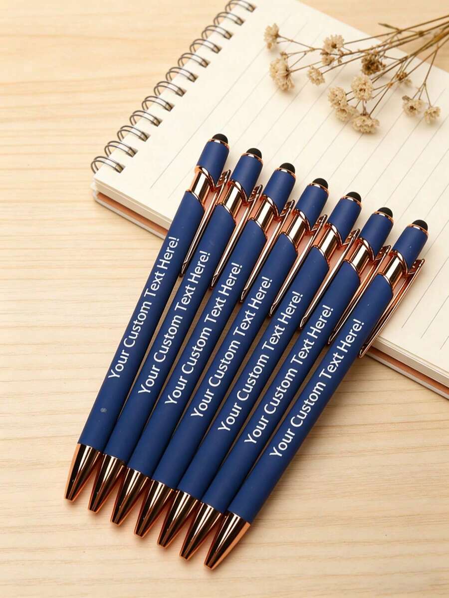 10 piezas de bolígrafos de metal azules con tinta negra, personalizable con el texto deseado, diseño 2 en 1, escritura suave, adecuado para oficina, vuelta al colegio, estudio y regalo - Azul - Ver 1