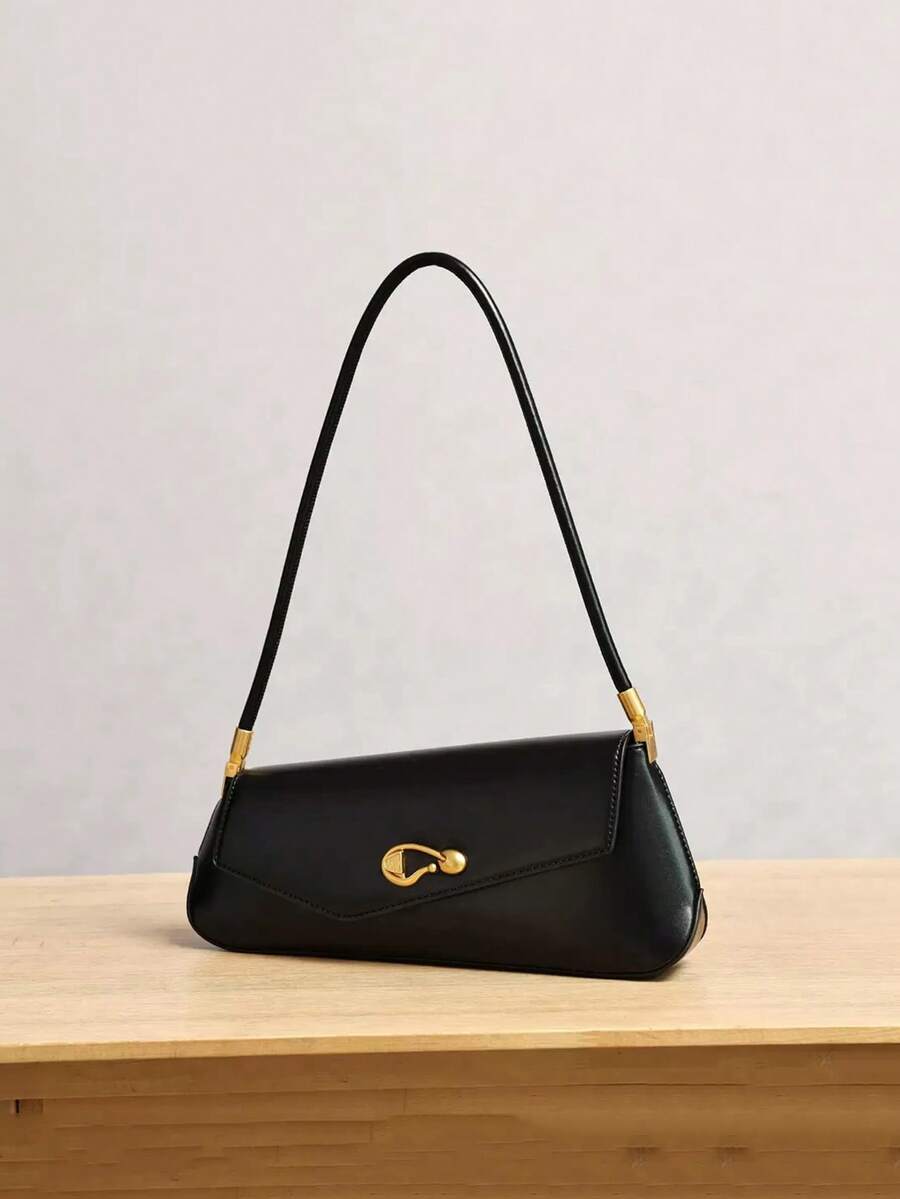 时尚休闲百搭纹理腋下不对称法棍包，适合日常通勤、情人节礼物、约会和外出。 - 黑色 - 查看 1