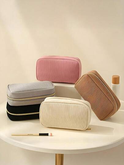 3 Pieceshigh-Quality Corduroy Storage Bag, Portable Cosmetic Bag, Large-Capacity Zippered Storage Bag, Travel Cosmetic Storage Accessory, Women's Clutch, Holiday Organizer Bag, Vacation Essential, Holiday Gift.