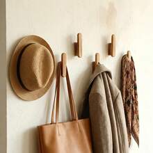 4pcs Natural Wood Wall Hooks Set, Minimalist Handmade Coat Rack For Hallway Closet, Rustic Wooden Hanger For Bathroom Towel Robe, Graduation & Wedding Gift, Father's Day Present - View 2