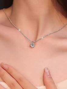 1件经典法式百搭时尚钛钢星空项链，镶嵌莫桑石钻石吊坠，永不褪色，精致奢华高端2026年生日礼物 - 彩色 - 查看 4