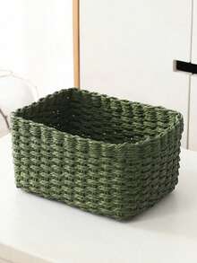 1pc/3pcs Handmade Woven Storage Baskets Set, Paper Rope Woven Organizer Baskets, Home Storage & Organization, Suitable For Living Room, Bedroom, Cabinet, Office, Home Decor, Rustic Style Storage Baskets - Army Green - View 6
