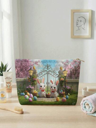 1 pieza Bolsa de aseo con estampado de Pascua, bolsa de viaje para la playa, piscina, traje de baño, bolsa de almacenamiento de viaje, bolsa de cosméticos, bolsa de maquillaje, organizador de vacaciones, bolsa de aseo de gran capacidad para lápiz labial, cepillo, cuidado de la piel, teléfono, monedas, artículos pequeños, uso multipropósito para el hogar, regalo, vacaciones y días festivos, adecuado para adolescentes, bolsa de maquillaje escolar, útiles escolares, almacenamiento de cosméticos y artículos de tocador, útiles escolares, bolsa de almacenamiento, artículos esenciales para la habitación