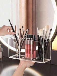 1 pieza Soporte transparente para brochas de maquillaje, caja de almacenamiento de cosméticos de escritorio adecuada para lápiz labial, lápiz de cejas, productos de cuidado de la piel - transparente - Ver 6