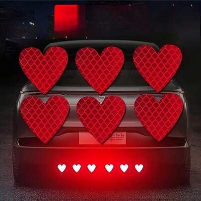 6 pièces Autocollants réfléchissants en forme de cœur rouge - Convient pour les voitures, les motos, les véhicules électriques, autocollants polyvalents, améliore la nocturne et l'aspect mode, fabriqués en polyester, autocollants | Motif cœur | Longue durée, sans décoloration, autocollants pour voiture/pare-chocs de voiture