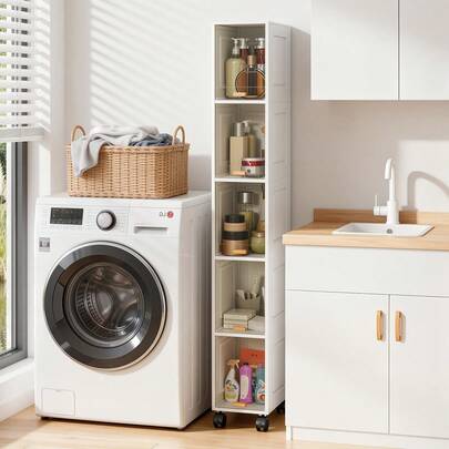 Senmeo Gabinete con estantes y ruedas de varios niveles, de plástico, con tapa con cierre, estable, para cocina/baño/sala de estar, diseño clásico