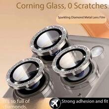 Protector de lente de cámara con diamantes brillantes compatible con Apple Eagle Eye, película protectora de un solo pieza con diamantes brillantes, película de lente de cámara de alta definición, regalo de primavera - Plateado - Ver 2