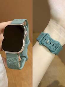1pc Women's Rose Pattern Silicone Watch Band, Suitable For Huawei Watch Fit 1/Fit 2/Fit 3/Fit 4/Fit 4Pro Wristband - Pine Green - View 7