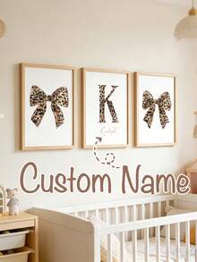 3pcs Personalized Custom Canvas Painting, Custom Name Leopard Print Cheetah Pattern Letter Butterfly Decorative Painting, Personalized Gift For Girls Room Bedroom Decor, Children Friends Birthday Gift, Unframed - Multicolor - View 8