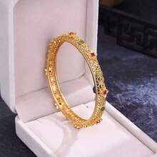 1pc Copper Inlaid Hollow Floral Filigree Vintage Palace Style Bracelet, High-End Feel, Suitable For Women's Banquet, Anniversary, Wedding Wear - Multicolor - View 9