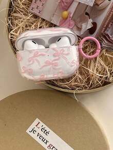 1 pieza Estuche de auriculares de TPU transparente con lazo rosa, compatible con auriculares de la serie Apple - Rosa - Ver 4