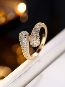 1 buah Cincin Wanita yang Dapat Disesuaikan, Cincin Zirkonia Sintetis Bertatahkan Desain Mewah, Aksesori Fashion Cocok untuk Pemakaian Sehari-hari - cincin terbuka - View 3