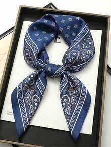 1 chiếc khăn choàng nữ phong cách Bohemian thanh lịch in họa tiết Paisley, khăn bandana bằng satin 70*70cm, thích hợp cho trang phục hàng ngày, đi biển, nghỉ lễ, du lịch. Vật dụng cần thiết khi đi du lịch. - Màu xanh đậm - Xem 4