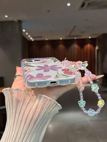 花卉彩绘编织波浪边可拆卸手链简约防震加厚手机保护壳，印花设计，兼容 17/17 Pro/17 Pro Max、16 XR/7/8、15 Pro Max、12 Pro Max、13 Pro Max、14 Pro Max、13、14、11、12、P14、P11 软壳、P12 防摔、XS、XR、7/8P、7/8G ES2 手机壳 - 彩色 - 查看 6