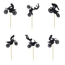 1/13pcs Motorcycle Happy Birthday Cake Topper Black Flash Cake Pick Dirt Bike Birthday Party Cake Decoration Motocross Sports Theme Cake Topper - View 6