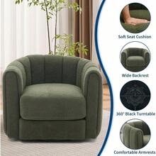 Silla de salón giratoria 360 grados vintage escandinava tapizada en terciopelo de peluche con respaldo a rayas y acolchado mullido silla cómoda para living dormitorio - Verde - Ver 5