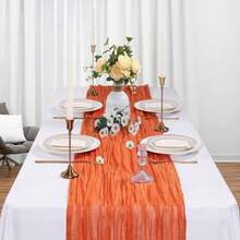 1pc Bohemian Chiffon Table Runner, Countryside Style Cheese Cloth Table Linen, Romantic Long Transparent Table Runner For Wedding, Engagement, Birthday, Baby Shower, Home Decor - Orange - View 11