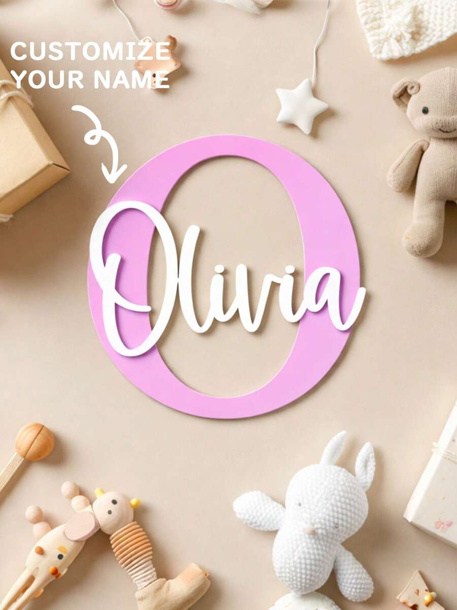 1 bảng tên cá nhân hóa - Bảng tên phòng/cửa chữ kiểu hoa, thích hợp cho phòng trẻ sơ sinh, lễ rửa tội, trang trí phòng trẻ em, có thể tái sử dụng. - Nhiều màu - Xem 1
