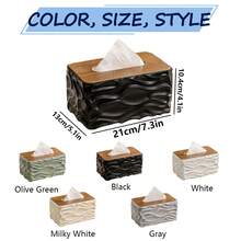 10.3 X 7.3 X 5.1 Inches Creative Wave Design Rectangular Tissue Box, Tissue Dispenser, Wooden Grain Tissue Box Cover Glove Box Holder, Suitable For Bathroom, Vanity, Desk, Bedside Table And Other Scenes - Multicolor - View 5
