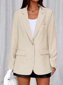 Women Fall Long Sleeve Blazers Casual Open Front Oversized Coat Autumn Winter Business Work Office Suit Jackets Outfits - 杏色 - 查看 2