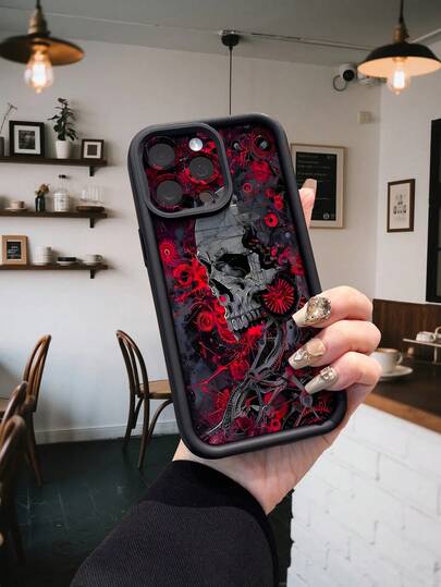 适用于 17、17 Pro、17 Pro Max、Air 16、15、14、13、12、11 / S26、S25、S24、S23 / / / / HONOR 的骷髅头图案黑色曜石阶梯刚玉手机保护壳，1 件装，2026 新款防摔防滑手机壳