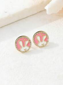 1 Pair Luxury Retro Geometric Easter Earrings, Colorful Enamel Pink & Blue Rabbit Earrings, Suitable For Women's Daily, Party, Holiday Wear - Rabbit Earrings - View 8