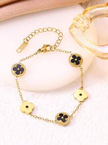 1pc Stainless Steel Lucky Four-Leaf Clover Bracelet, Lightweight Niche Design, Non-Fading Jewelry, Lucky Bracelet For Women - Lucky Flower Bracelet - View 2