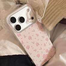 花朵图案 1 件装 白色树脂闪光花卉春季防碎保护壳 兼容 17/17 Pro、13/14、11，艺术、时尚、少女、创意、简约、奢华 - 粉色 - 查看 11