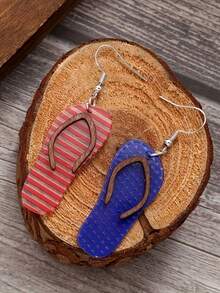 1 Pair Boho Style Striped Bikini Slipper Earrings, Suitable For Beach Travel, 4th Of July Independence Day - Bikini Flip-flop Earrings - View 5