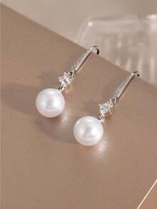 1 Pair Elegant Minimalist Pendant Earrings, Sparkling Delicate Accessories Suitable For All Occasions, Perfect Holiday Gift - White - View 4