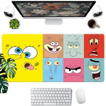  1PC SpongeBob SquarePants Cartoon Mouse Pad - Rubber Base Polyester Desktop Pad, Gaming Accessory, Reinforced Edge Stitching, Suitable For Gaming And Office Use, Ideal For Laptops And Motels, Perfect Birthday Or Christmas Gift, And The Best Mouse Pad For Desktop Decoration.