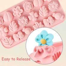 花朵主题巧克力软糖模具，硅胶材质，可重复使用，适用于巧克力烘焙、糖果制作、冰格和纸杯蛋糕制作。（花朵图案） - 彩色 - 查看 5