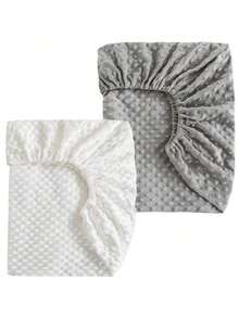 1件婴儿柔软绒球婴儿床垫套，换尿布垫套，适合标准婴儿床和幼儿垫，适合家庭和旅行使用！ - 嬰兒純色豆豆尿布台套 - 查看 2