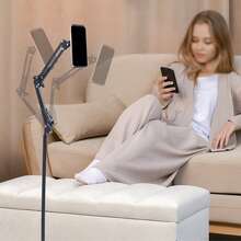 RibasuBB Adjustable 360° Floor Mobile Phone & Tablet Stand, Foldable, Anti-Slip, Stable Support For Video, Live Streaming, Selfies, And More - Black - View 4