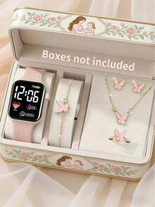6/1pc Fashionable Minimalist Elegant Cute Women's Square Digital Display Electronic Watch, Suitable For Wearing With Butterfly Jewelry Like Necklace, Bracelet, Earrings, Rings, Perfect For Parties, Gatherings, Birthdays, Holidays, Also An Ideal Gift For Friends, Mothers, Girlfriends On Mother's Day, Back To School Season, Wedding Season - Multicolor - View 9