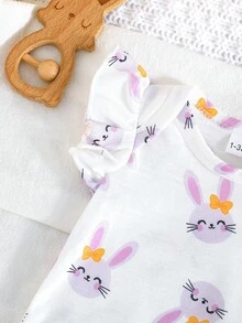 2pcs/Set Newborn Baby Girls Cute Rabbit Pattern Romper & Striped Jumpsuit, Infant Daily Wear - Purple - View 5