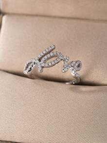 1pc S925 Sterling Silver 0.313CT Moissanite Love Letter Design Ring, Wedding/Engagement/Daily Wear Gift For Women - Multicolor - View 3