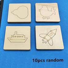 10 piezas Juego de plantillas de pintura de madera, plantillas huecas, herramientas de dibujo y arte para la educación temprana de niños - Multicolor - Ver 10