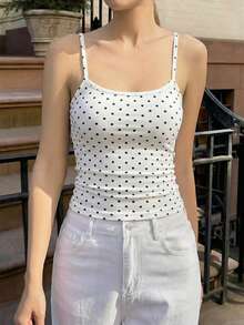 Áo hai dây in chấm bi trắng mùa hè Sunshine Girl, kiểu dáng gợi cảm và tươi mới, phù hợp cho cả mặc dạo phố và ở nhà. - trắng - Xem 4