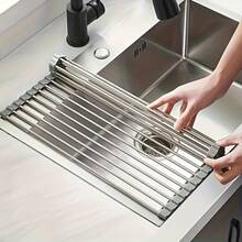 1pc Luxury Stainless Steel Roll-Up Dish Rack - Space-Saving Sink Design, Multi-Function Dish Drying Rack, Portable Roll-Up Rack, Sink Mat, Easy Storage, Rust-Resistant, Durable, Compact Kitchen Tool, Dish Drainer - A - View 12