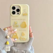 1pc Cream Yellow Pear Embossed Phone Case With Matching Pendant | Kawaii Fruit Design | 3D Relief Print | Shockproof Anti-Fingerprint Cover Compatible With IPhone17/17Air/17PRO/17PROMAX/16/7/8/11/12/13/14/15/X/XR/Xs/Plus/Pro/Pro Max/SE2 - Multicolor - View 8