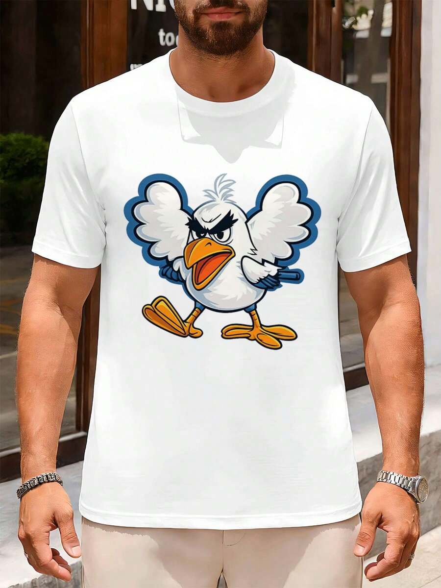 T-shirt graphique Angry Duck, printemps, décontracté, respirant, motif graphique - Blanc - Voir 1